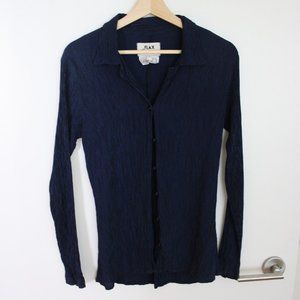 Vtg 90s FLAX Blue black gingham checked crinkly ex